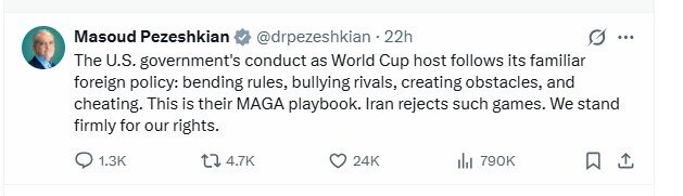 Tổng thống Iran mượn chuyện World Cup để "đá xéo" Mỹ trên mạng xã hội