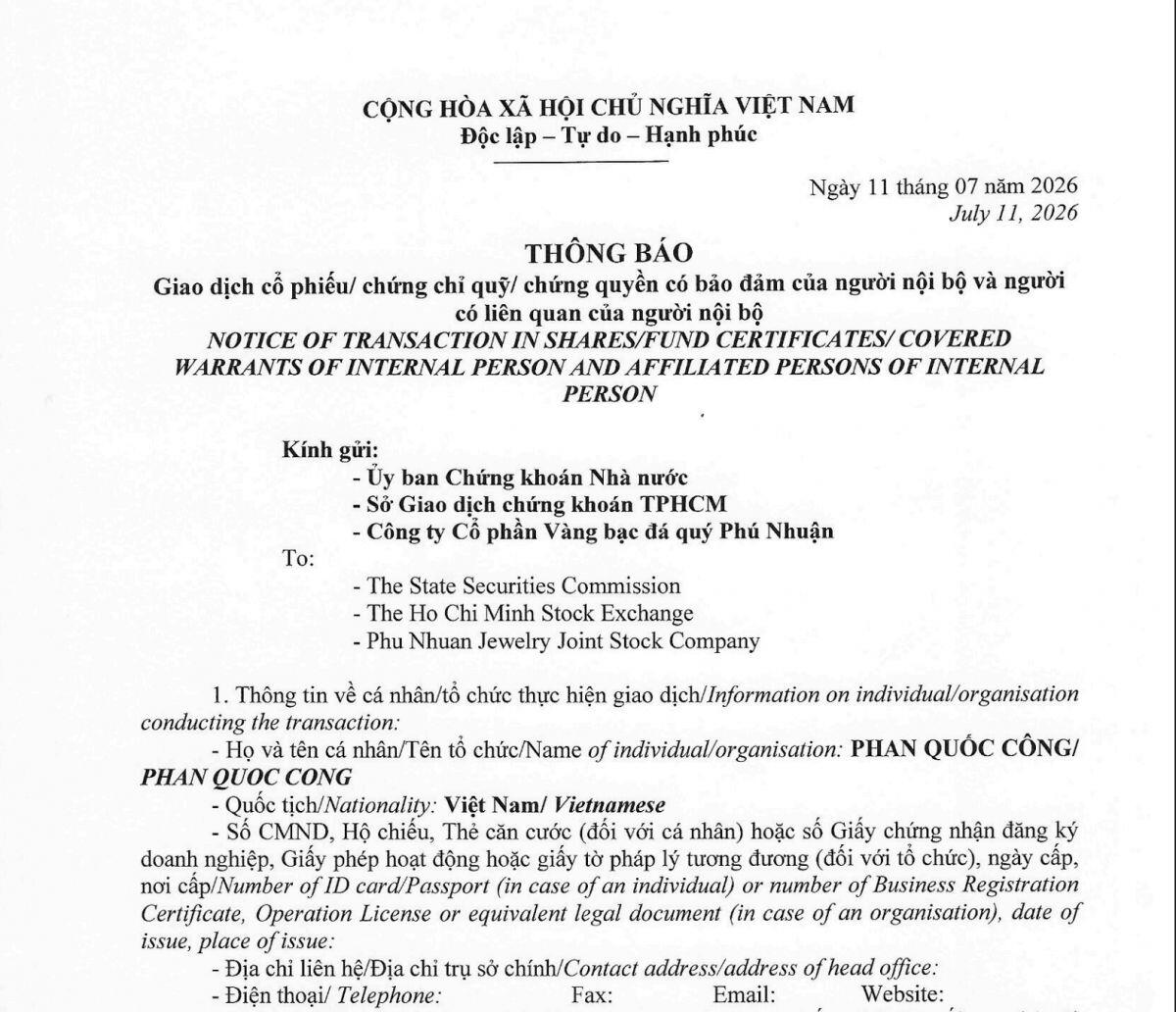 Tổng Giám đốc PNJ đăng ký mua 1 triệu cổ phiếu