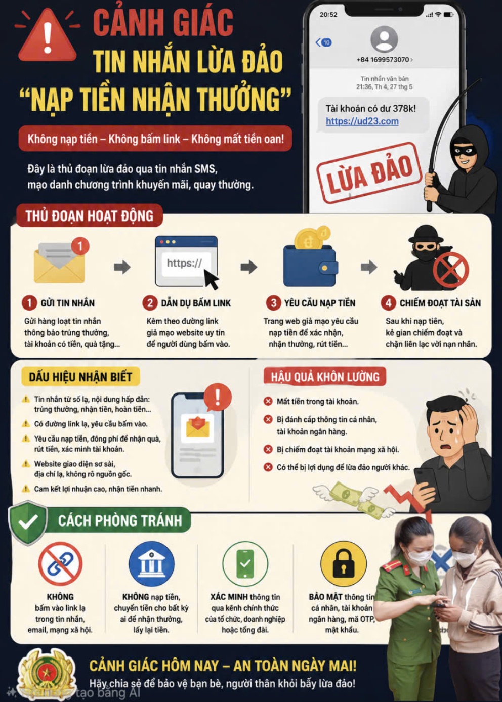 Công an thông báo đến tất cả người dân nhận được tin nhắn SMS có nội dung sau