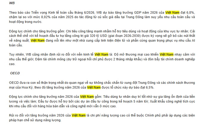 Tăng trưởng Việt Nam năm 2026 sẽ đạt 7,2%