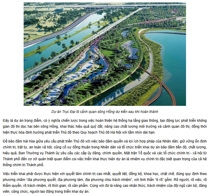 Thanh tra Hà Nội tăng cường thanh, kiểm tra siêu dự án Đại lộ cảnh quan sông Hồng