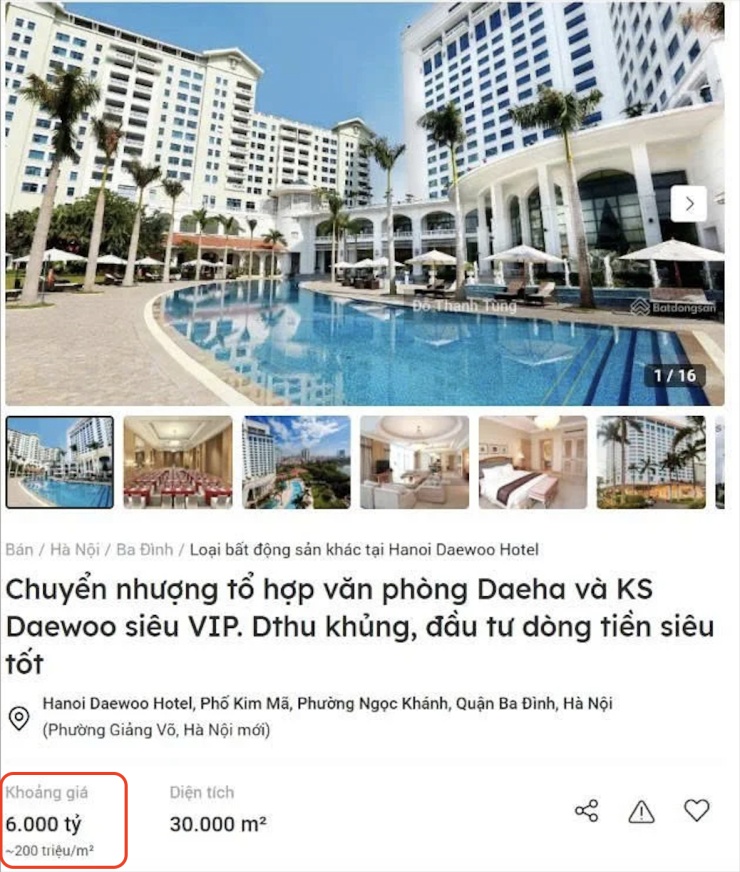 'Đất vàng' Kim Mã lại dậy sóng vì thương vụ bán Khách sạn Daewoo 6.000 tỷ đồng