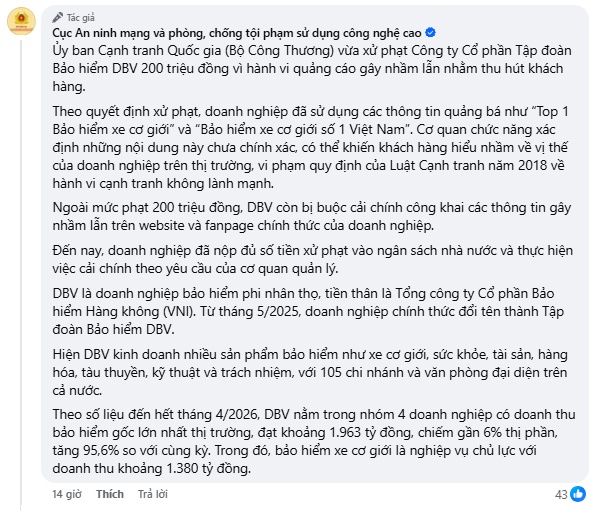 Tự nhận "số 1 Việt Nam", một công ty bảo hiểm bị phạt 200 triệu đồng