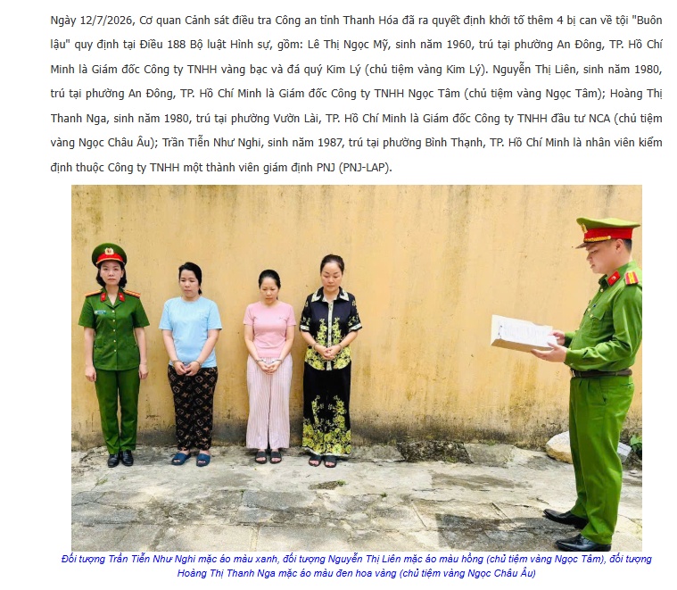 Nóng: Khởi tố chủ tiệm vàng Kim Lý, Ngọc Tâm và Ngọc Châu Âu