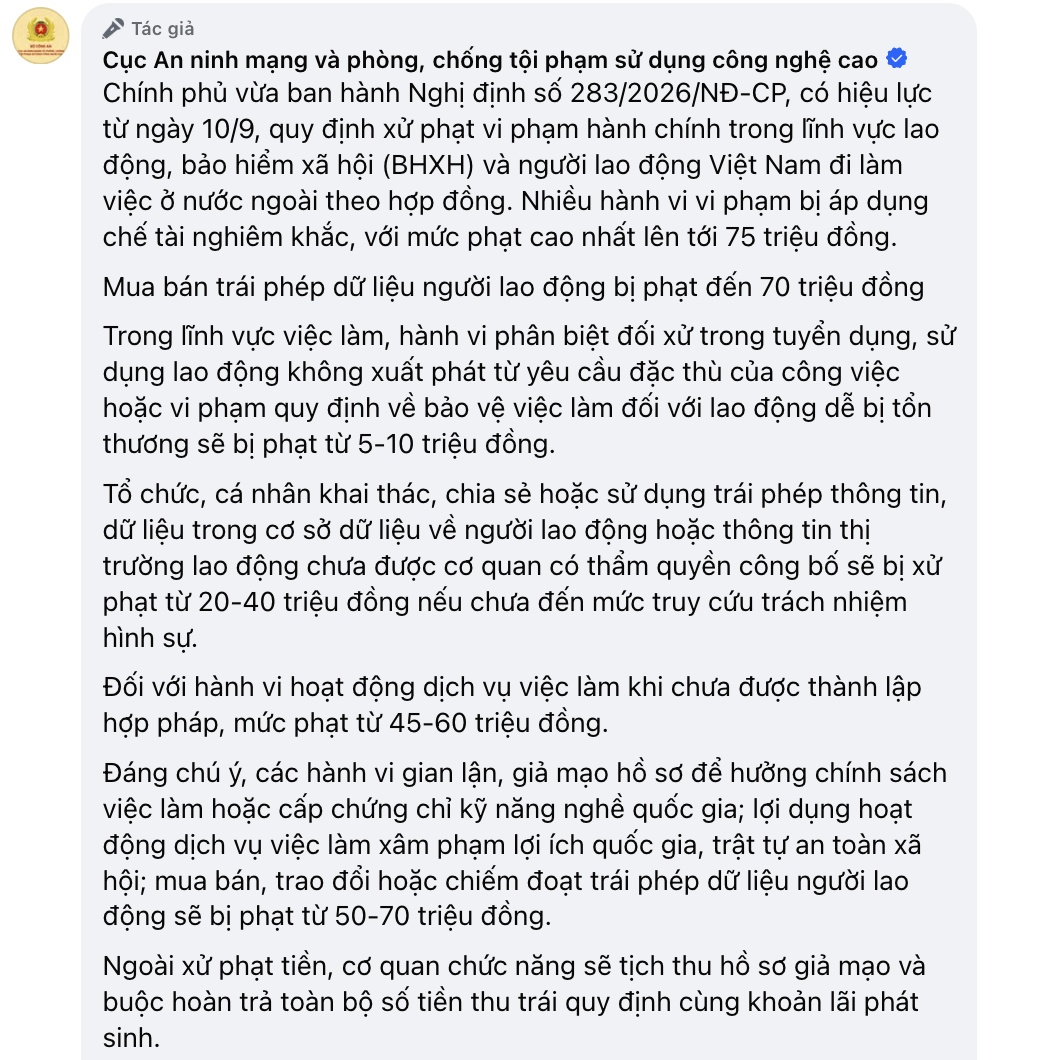 Từ 10/9: Lừa người lao động, mua bán dữ liệu, trốn đóng BHXH... có thể bị phạt tới 75 triệu đồng