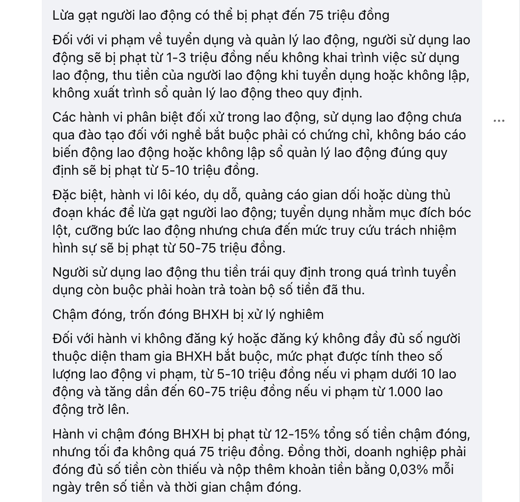 Từ 10/9: Lừa người lao động, mua bán dữ liệu, trốn đóng BHXH... có thể bị phạt tới 75 triệu đồng