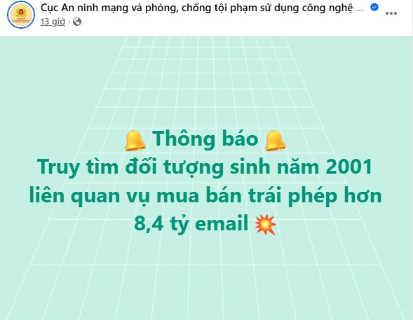Công an truy tìm đối tượng liên quan đường dây mua bán hơn 8,4 tỷ email
