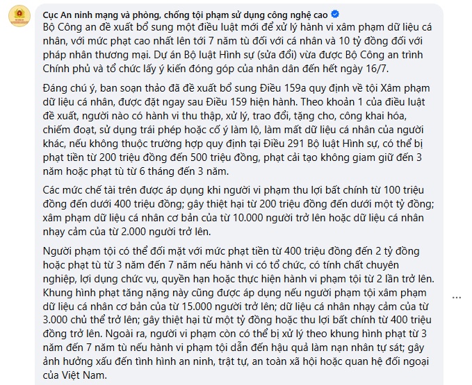 Đề xuất phạt tới 7 năm tù đối với hành vi xâm phạm dữ liệu cá nhân