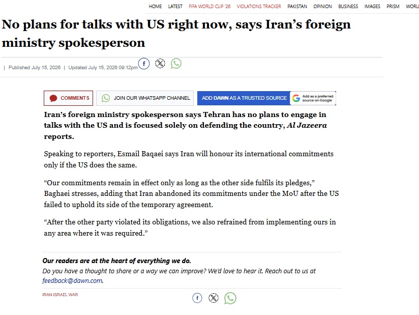 Iran chưa có kế hoạch đàm phán với Mỹ