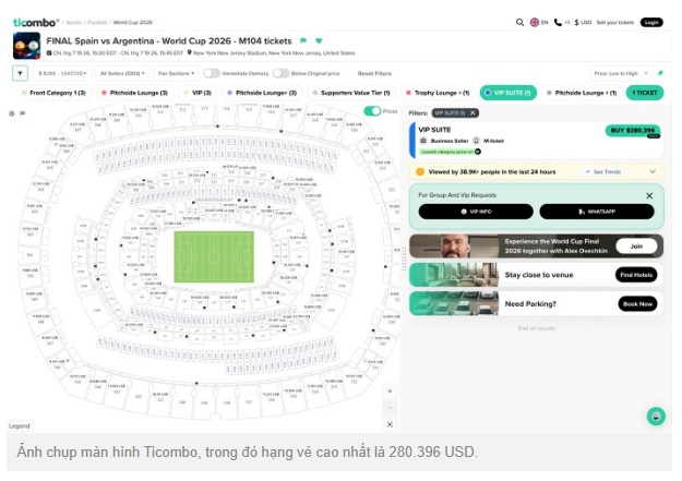 Đọc mà choáng: Một cặp vé "chợ đen" xem chung kết World Cup 2026 có giá ngang căn hộ 2 phòng ngủ