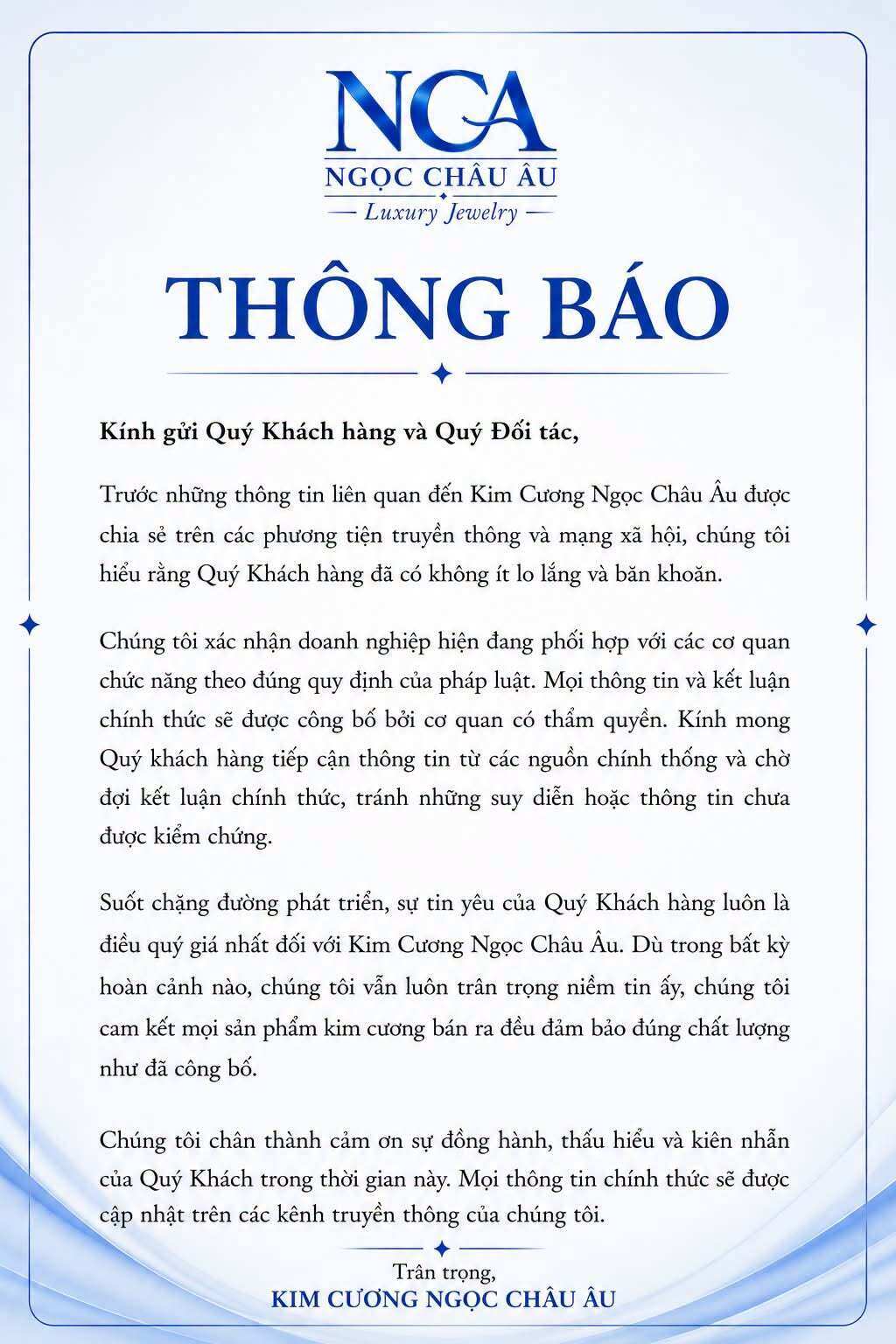 Lãnh đạo bị khởi tố, Ngọc Châu Âu nói gì về chất lượng kim cương đang bán?