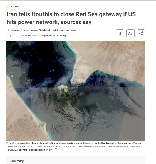 Iran yêu cầu Houthi đóng cửa cửa biển Đỏ