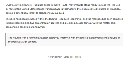 Iran yêu cầu Houthi đóng cửa cửa biển Đỏ
