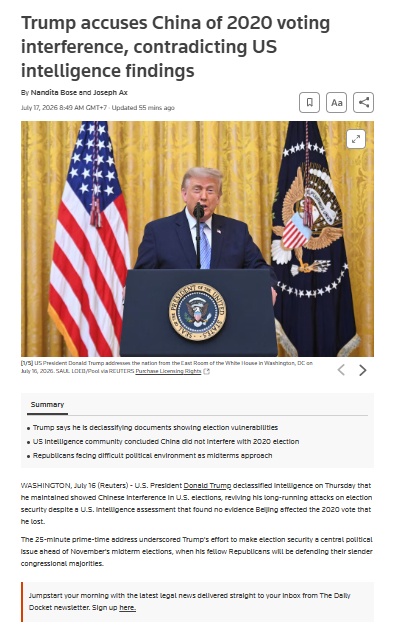 Ông Trump cáo buộc Trung Quốc can thiệp vào cuộc bầu cử năm 2020