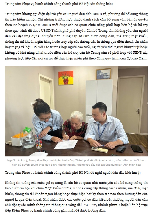 Hà Nội cảnh báo thủ đoạn lừa đảo nhắm vào người cao tuổi nhận lương hưu