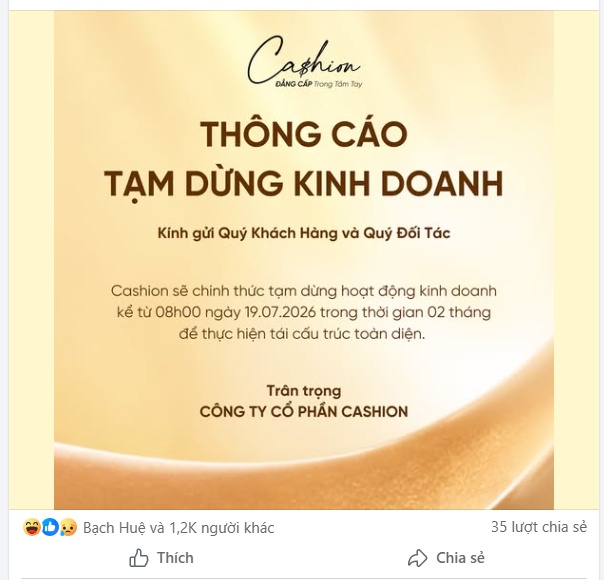 Một chuỗi cửa hàng kim cương Cashion tạm dừng kinh doanh