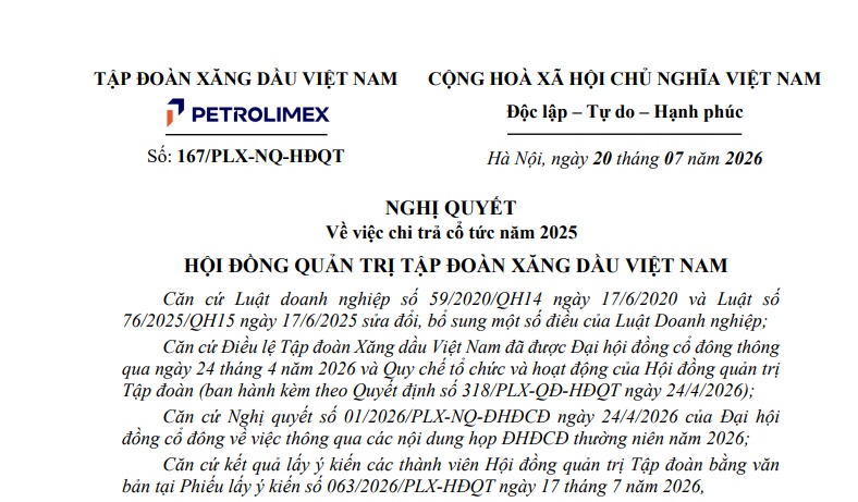 PLX chốt ngày chi hơn 1.500 tỷ đồng trả cổ tức