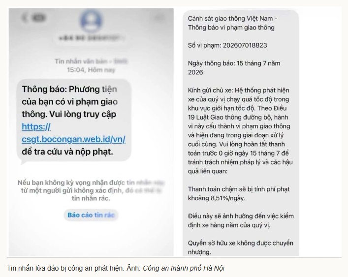 Lừa nhắn tin thông báo phạt nguội để đánh cắp thông tin