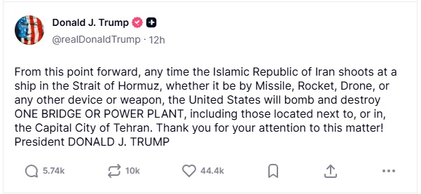 Ông Trump đe doạ: Iran bắn một tàu, Mỹ sẽ phá một cây cầu