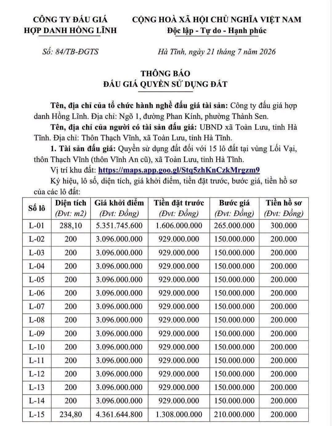 Đất nông thôn Hà Tĩnh gây chú ý khi xuất hiện lô đấu giá khởi điểm hơn 5 tỷ đồng