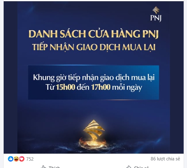 Khách hàng PNJ lưu ý: Muốn bán lại vàng, trang sức phải đúng cửa hàng và đúng khung giờ