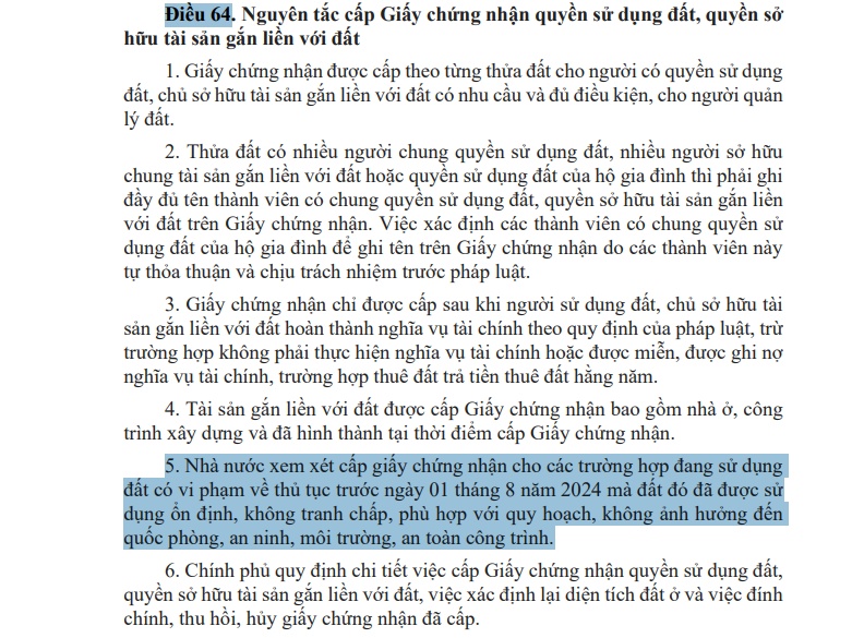 Đất vi phạm thủ tục trước 01/8/2024 sẽ được xem xét cấp sổ đỏ?