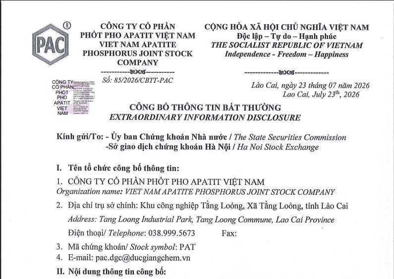 Khởi tố Chủ tịch công ty Phốt pho Apatit Việt Nam