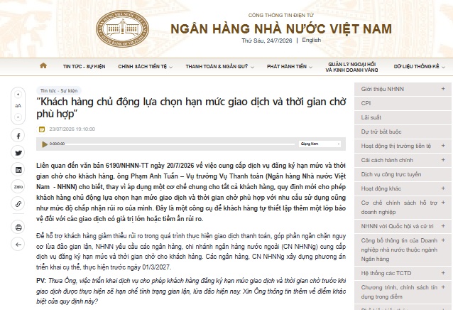 NHNN nói rõ về quy định chờ 24 giờ khi chuyển tiền trên 400 triệu đồng