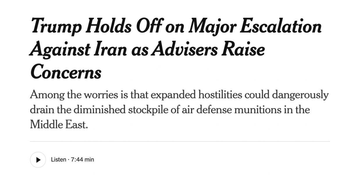 TT Trump chỉ thị tạm hoãn các cuộc tấn công Iran do cạn kiệt tên lửa đánh chặn