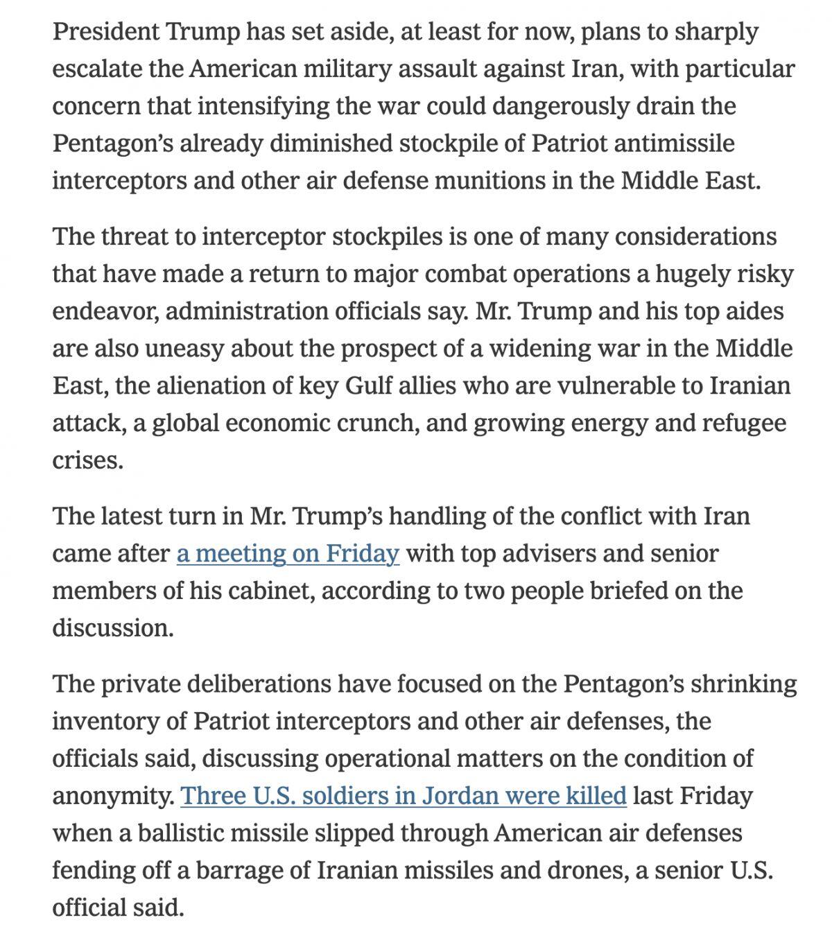 TT Trump chỉ thị tạm hoãn các cuộc tấn công Iran do cạn kiệt tên lửa đánh chặn