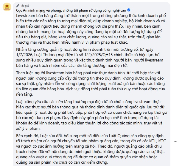 KOL, KOC và người livestream bán hàng: Quảng cáo sai sự thật sẽ phải chịu trách nhiệm trước pháp luật