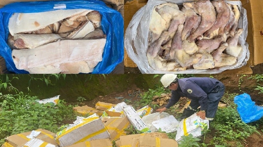 Gia Lai tiêu hủy gần một tấn thịt heo, đùi gà bốc mùi