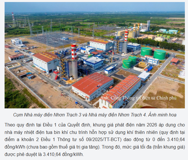 Giá trần điện khí LNG chính thức được nâng lên hơn 3.410 đồng/kWh