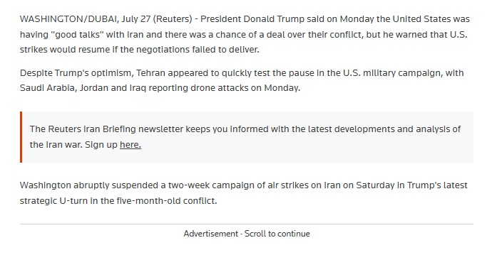 Tổng thống Trump nói Mỹ và Iran đang ‘đàm phán tốt đẹp’