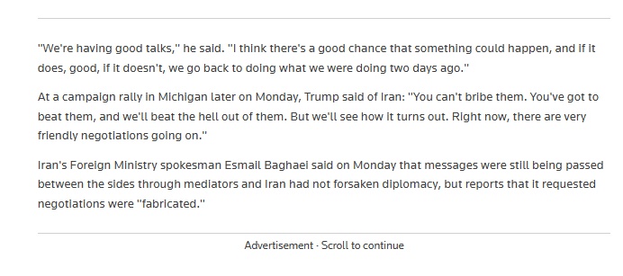 Tổng thống Trump nói Mỹ và Iran đang ‘đàm phán tốt đẹp’