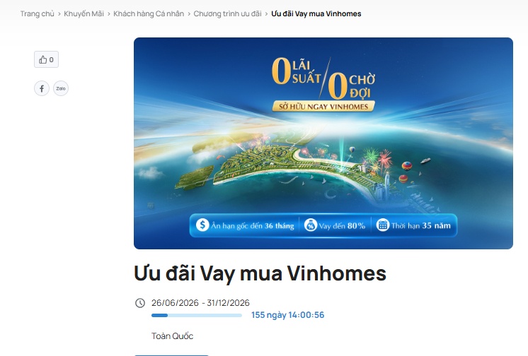 Sacombank tung gói vay ưu đãi 5.000 tỷ đồng mua nhà Vinhomes