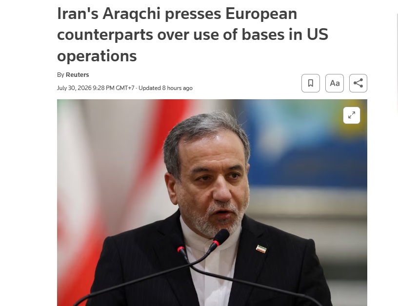 Tehran phát cảnh báo tới châu Âu: Nước nào cho Mỹ dùng lãnh thổ tấn công Iran sẽ phải "đối mặt hậu quả"?