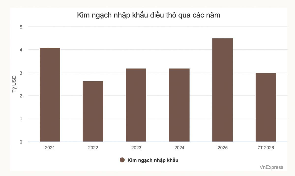 Nhập khẩu điều thô vượt 3 tỷ USD