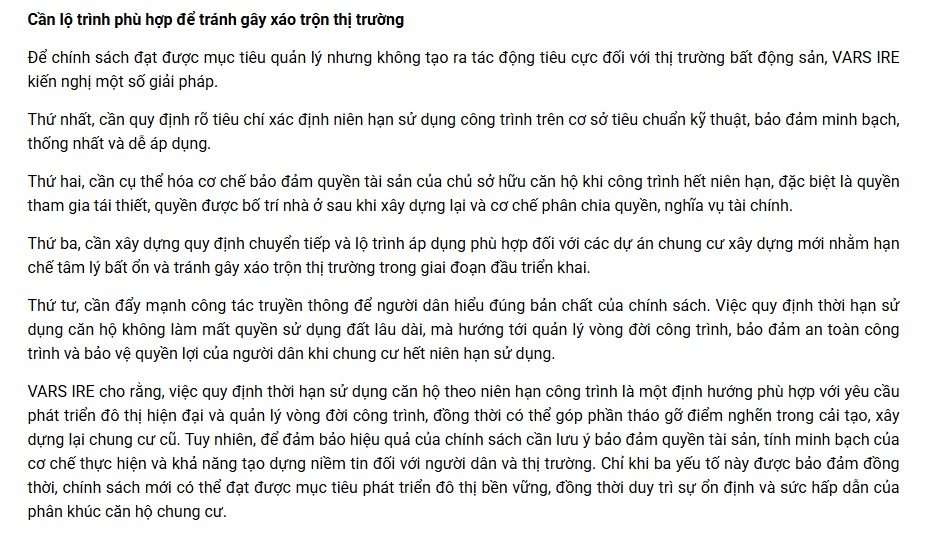 VARS IRE: Sở hữu đất của chung cư thương mại vẫn là lâu dài, chỉ thay đổi cách xác định thời hạn căn hộ