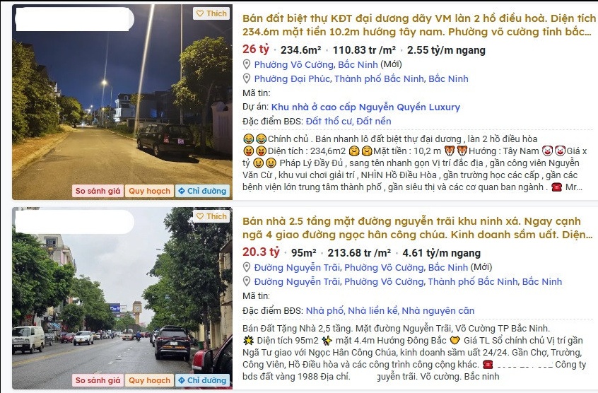 200–300 triệu đồng/m² cho nhà mặt phố ở Bắc Ninh