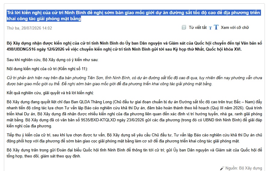 Bộ Xây dựng thông tin mới nhất về công trình siêu đường sắt tốc độ cao Bắc - Nam