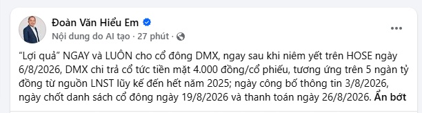 Ngay và luôn: Điện Máy Xanh (DMX) trả cổ tức 4.000 đồng/cp trong tháng 8