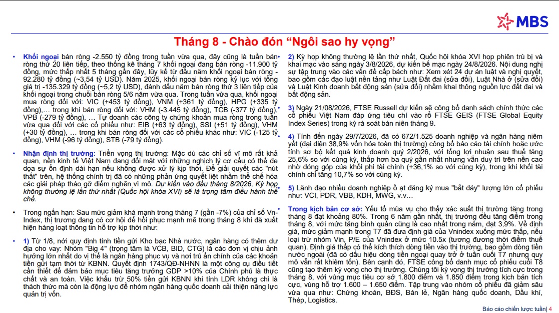 Kỳ vọng VN-Index lên 1.850 điểm, MBS chỉ tên loạt ngành tiềm năng trong tháng 8