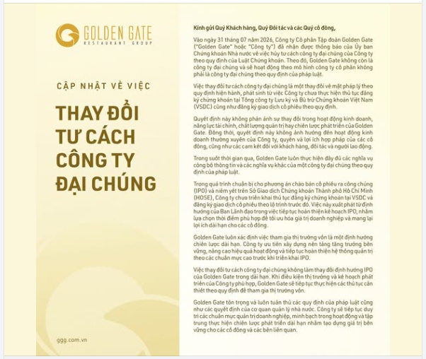 Chủ Golden Gate lần đầu lên tiếng sau thông tin bị hủy tư cách công ty đại chúng