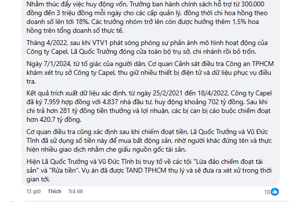 Vẽ dự án đa ngành, hứa lãi 300%: Công ty Capel bị cáo buộc chiếm đoạt hơn 420 tỷ đồng