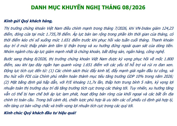 6 cổ phiếu được khuyến nghị cho tháng 8, có mã còn được kỳ vọng tăng tới 17%