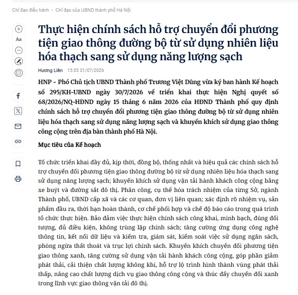 Hà Nội miễn 100% vé xe buýt Vành đai 1, hỗ trợ 30% lãi suất vay đổi xe xanh