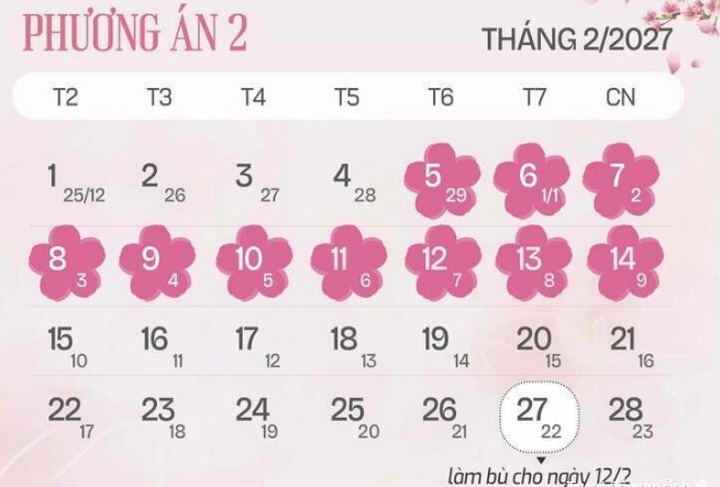 Dự kiến các ngày nghỉ lễ Tết năm 2027