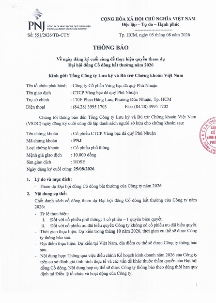 PNJ bất ngờ đổi phương án, triệu tập ĐHCĐ bất thường