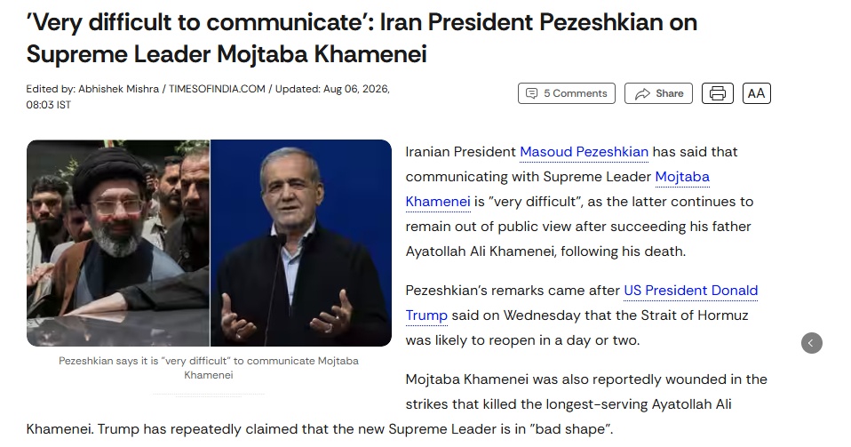 Tổng thống Iran thừa nhận 'đang rất khó' liên lạc với lãnh tụ tối cao Mojtaba Khamenei